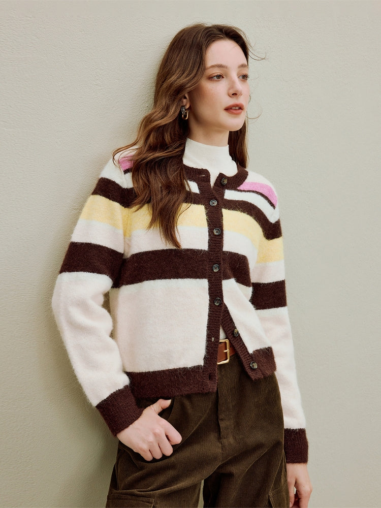 Dopamine Color-Block Striped Knit Sweater