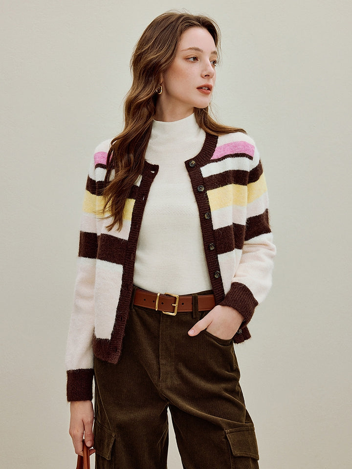 Dopamine Color-Block Striped Knit Sweater