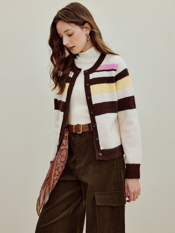 Dopamine Color-Block Striped Knit Sweater