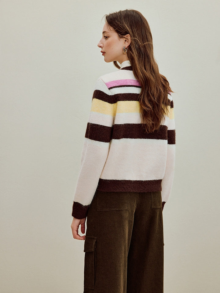 Dopamine Color-Block Striped Knit Sweater