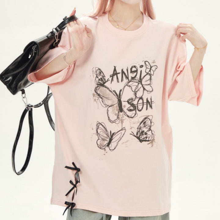 Feminine Butterfly Print Loose Fit T-shirt