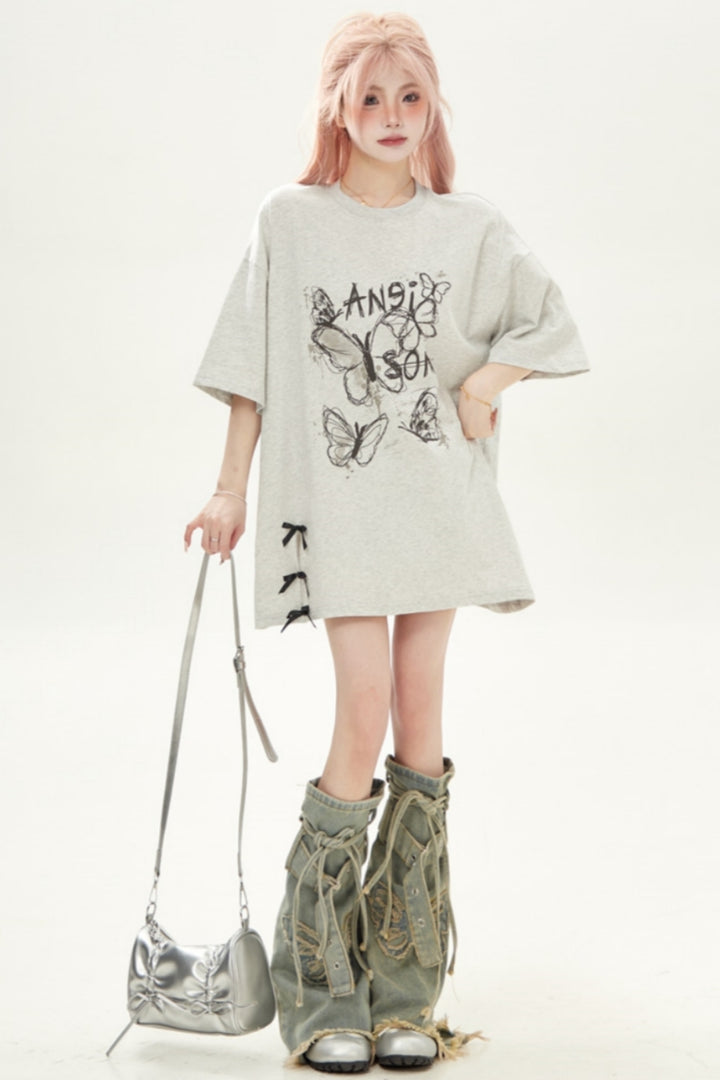 Feminine Butterfly Print Loose Fit T-shirt
