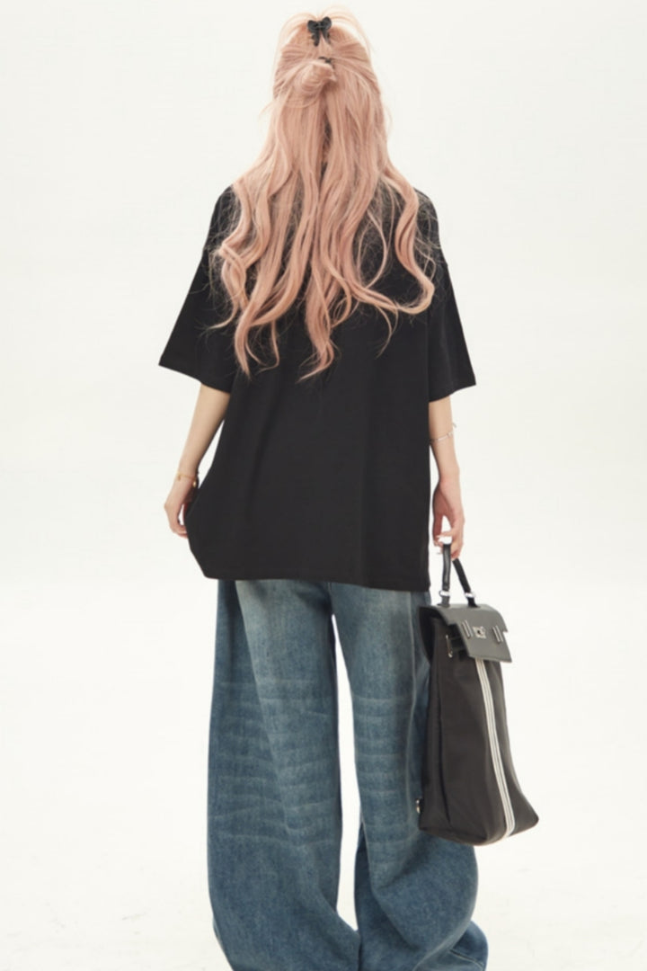 Feminine Butterfly Print Loose Fit T-shirt