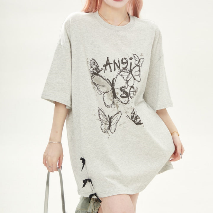 Feminine Butterfly Print Loose Fit T-shirt