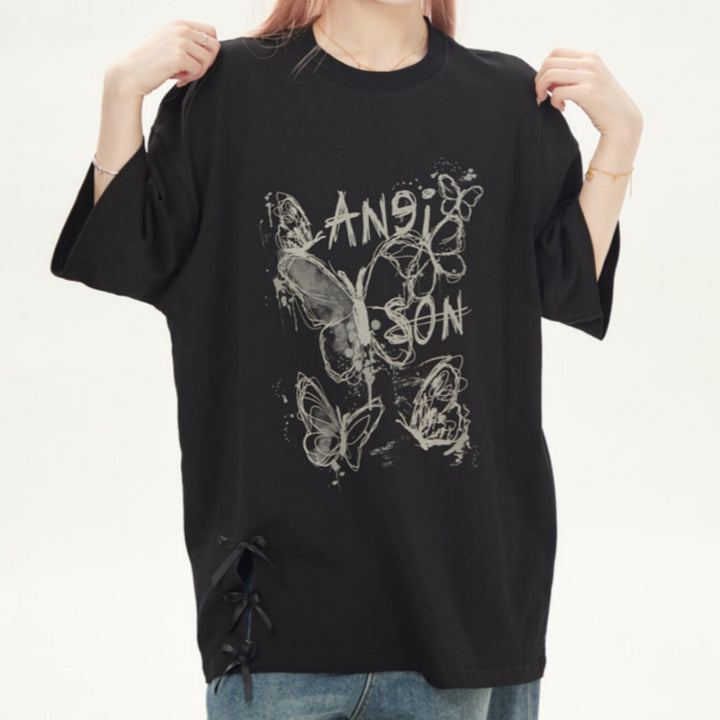 Feminine Butterfly Print Loose Fit T-shirt