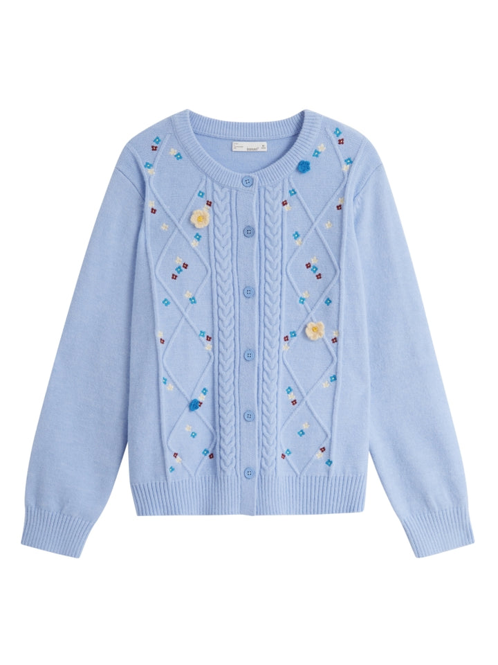 Floral Detailed Aran Knit Sweater Coat