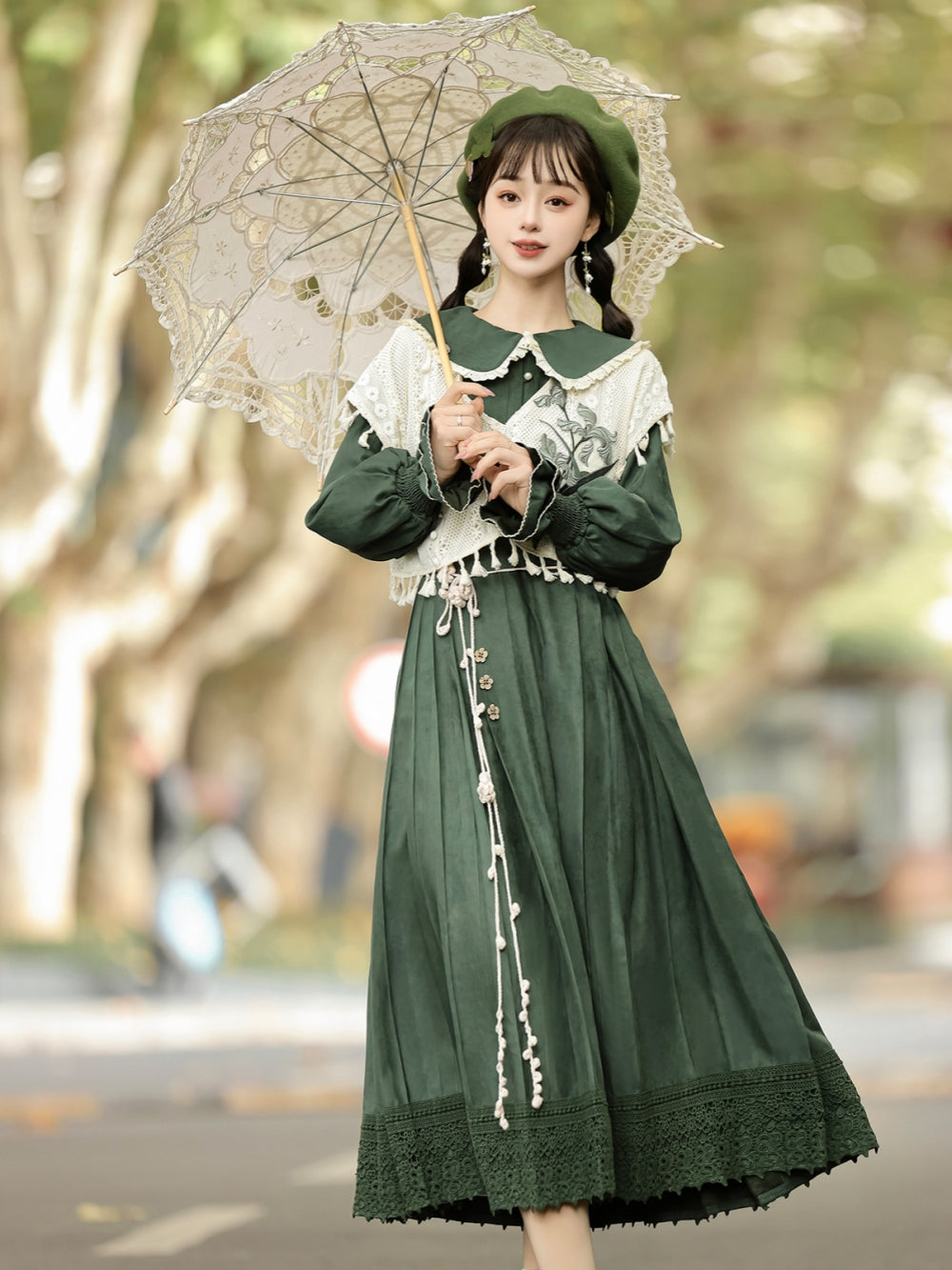 [Forest Whisper] Floral Embroidered Han-inspired Vest & Maxi Dress Outfit