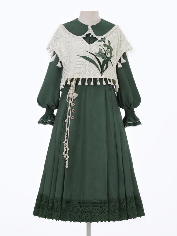 [Forest Whisper] Floral Embroidered Han-inspired Vest & Maxi Dress Outfit
