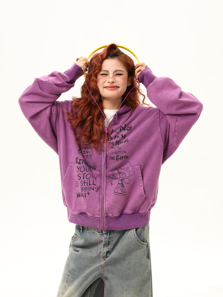 Fun Print Zip-Up Hoodie - Casual Pullover Jacket for Women