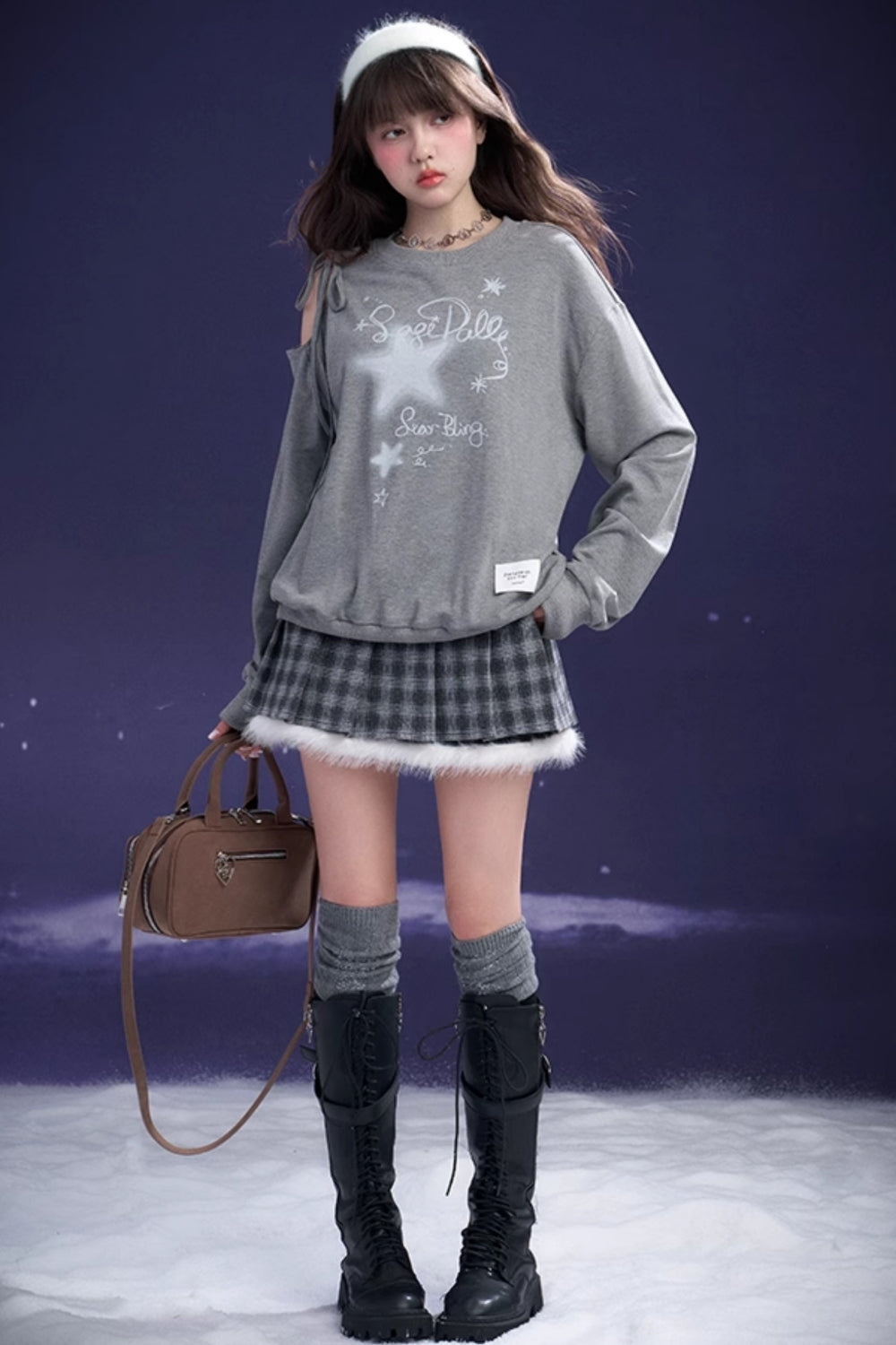 Gray Off-Shoulder Tie Tee