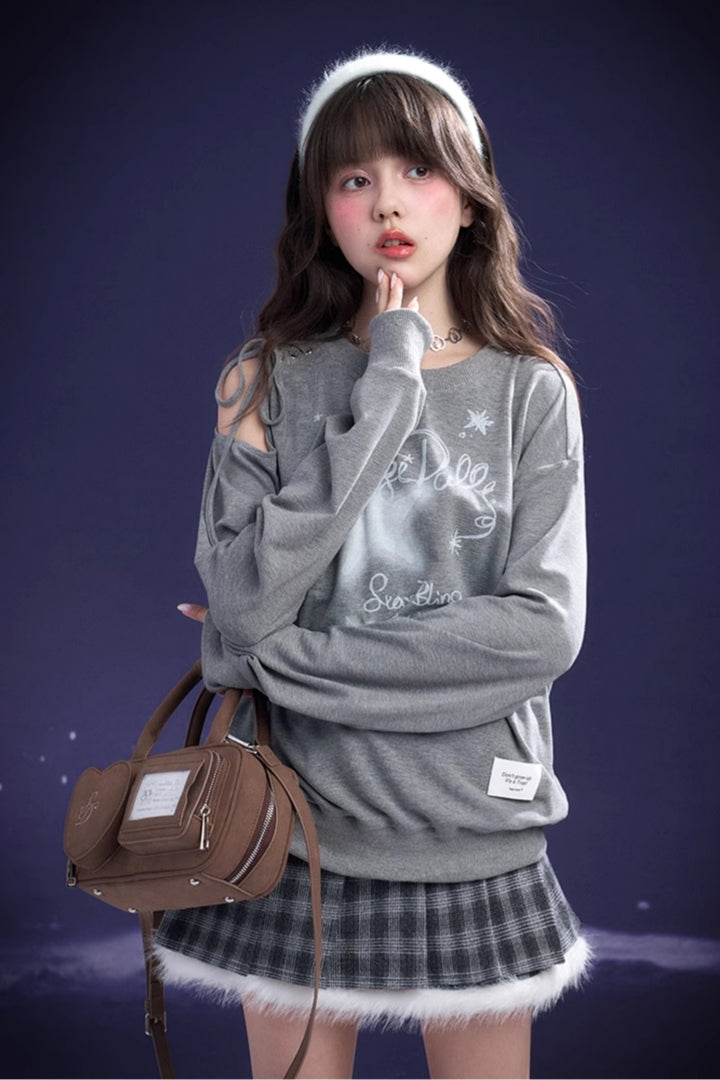 Gray Off-Shoulder Tie Tee