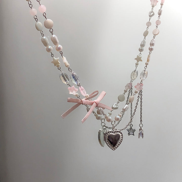 Love Heart Star Bowknot Necklace