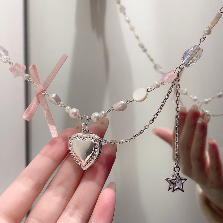 Love Heart Star Bowknot Necklace