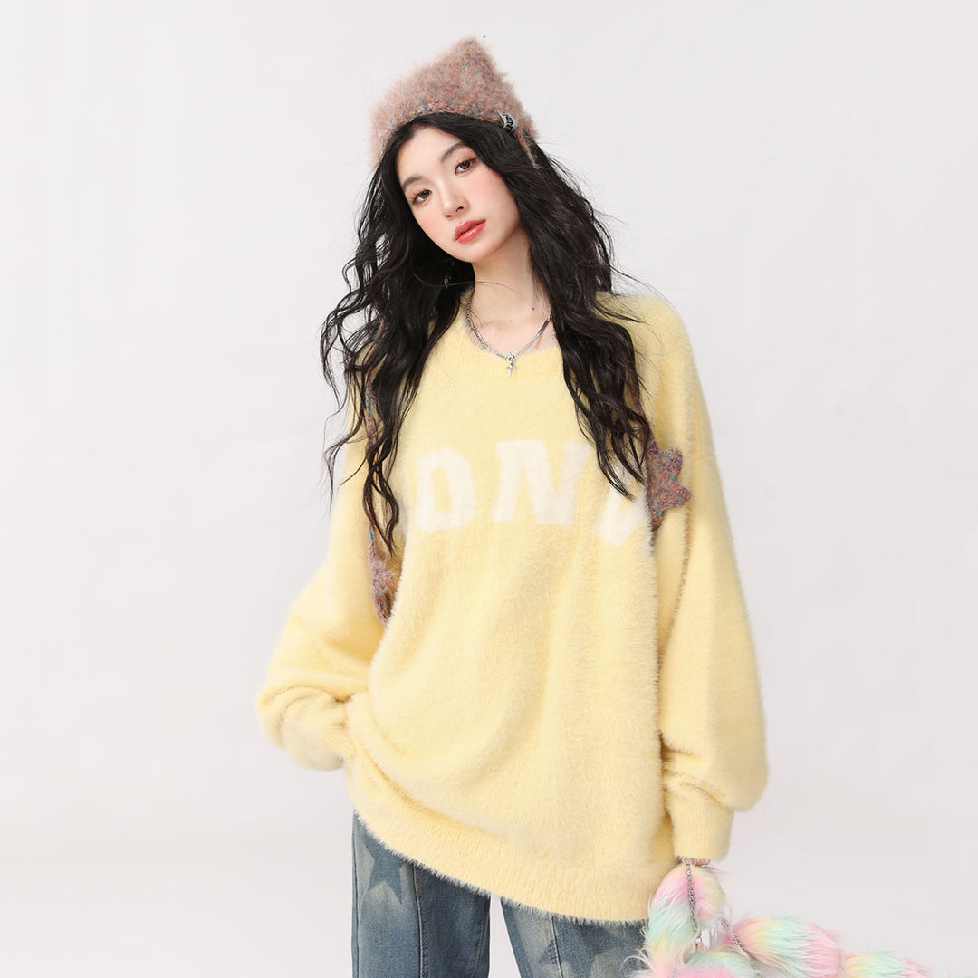 Vintage Casual Loose Round Neck Letter Sweater