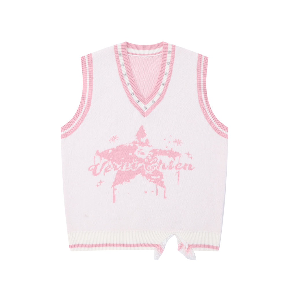College Style Star Pattern Knitted Vest