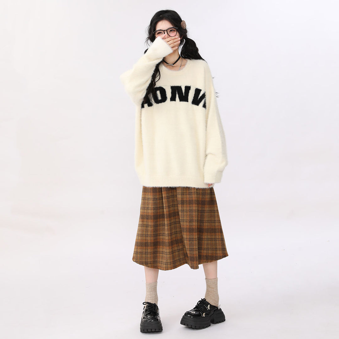 Vintage Casual Loose Round Neck Letter Sweater