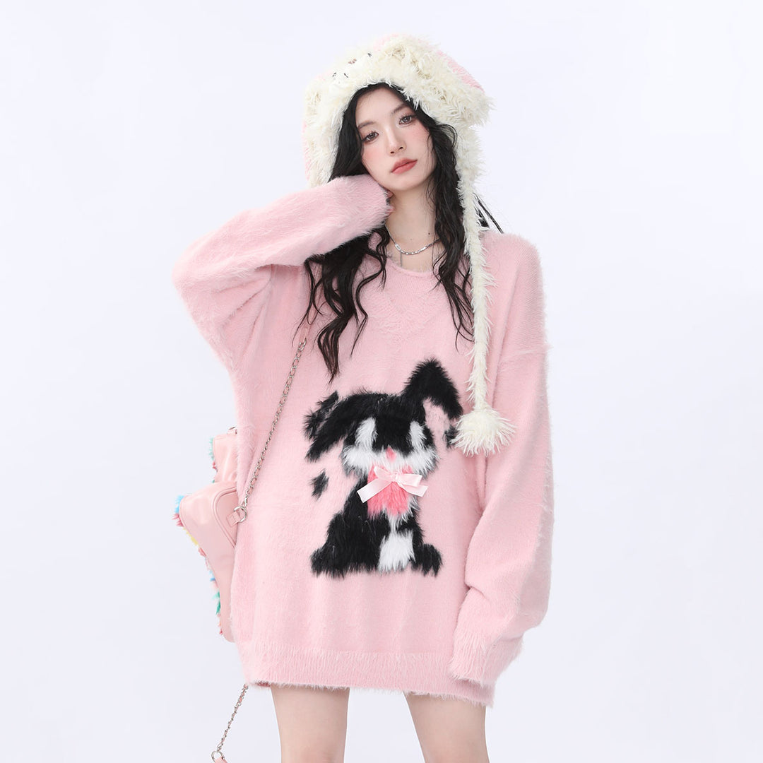 Round Neck Cartoon Print Sweater