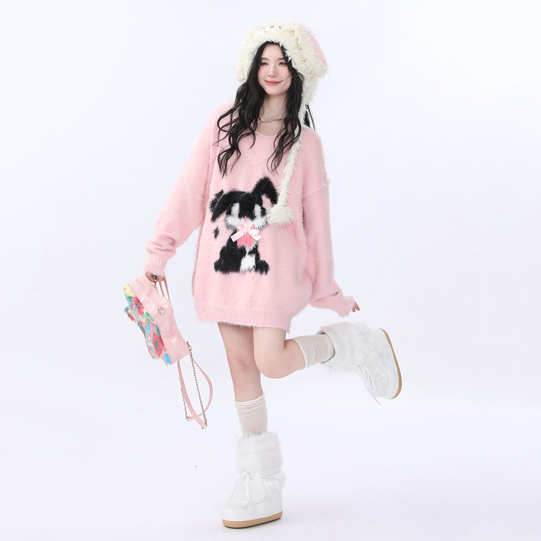 Round Neck Cartoon Print Sweater