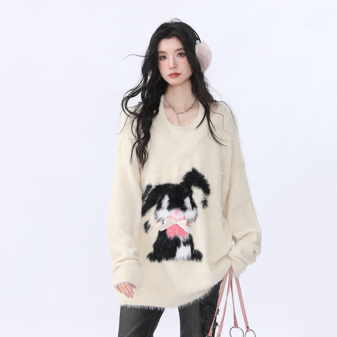 Round Neck Cartoon Print Sweater