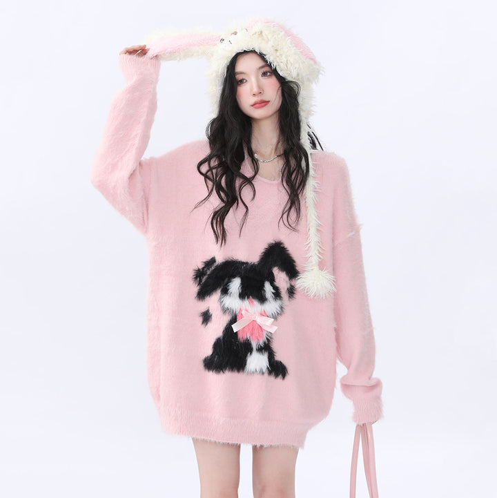 Round Neck Cartoon Print Sweater