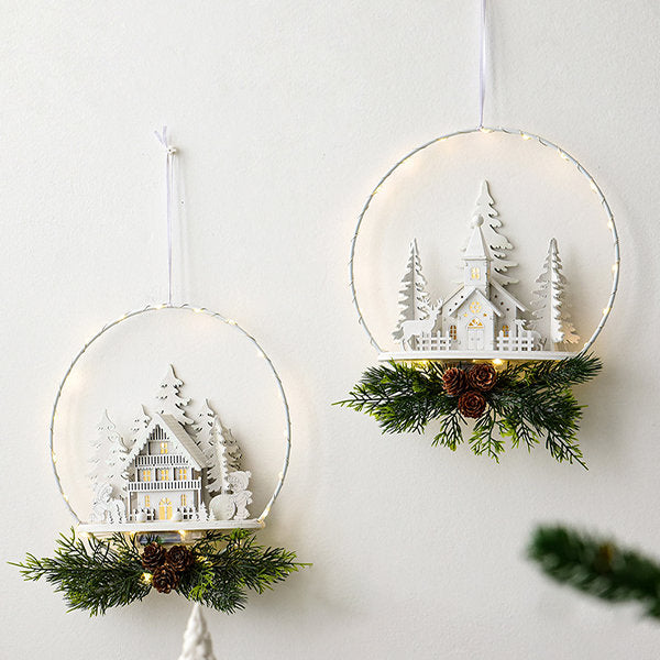Whimsical Christmas Wreath Ornament - Elk and Snowman Castle Designs