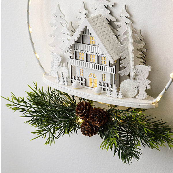 Whimsical Christmas Wreath Ornament - Elk and Snowman Castle Designs