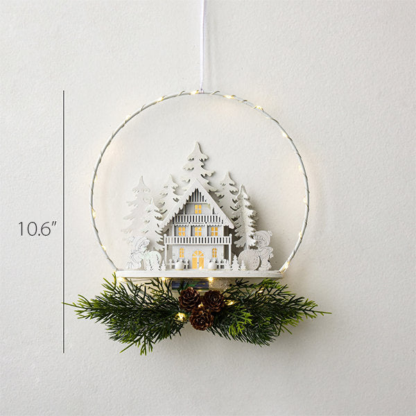 Whimsical Christmas Wreath Ornament - Elk and Snowman Castle Designs