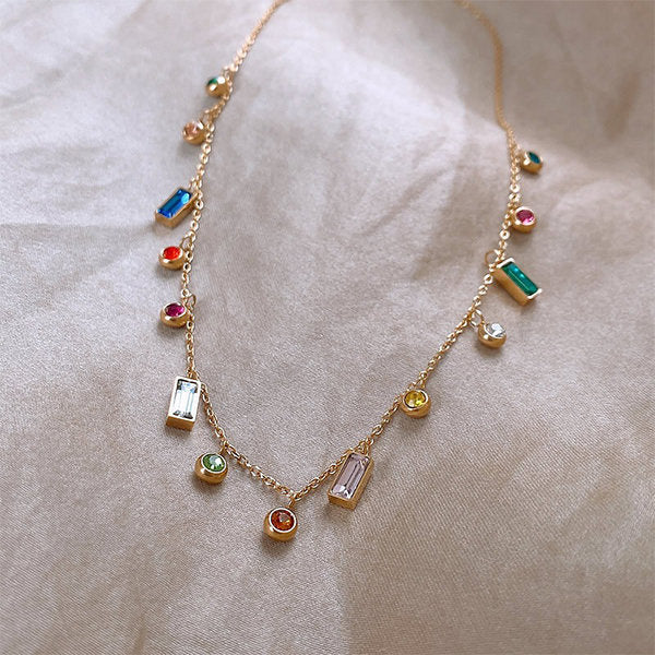 Elegant Multi-colored Zircon Clavicle Necklace - Delicate Chain