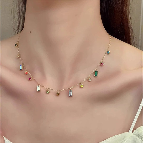 Elegant Multi-colored Zircon Clavicle Necklace - Delicate Chain