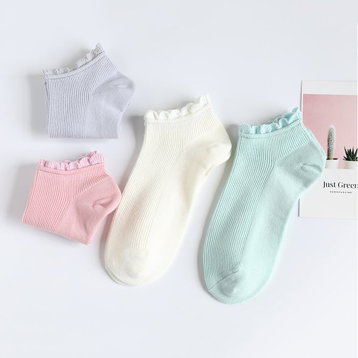 Lace Trim Spring/Summer Cotton Socks 6 Pairs/set