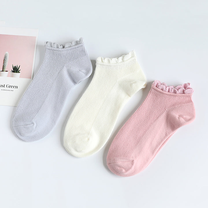 Lace Trim Spring/Summer Cotton Socks 6 Pairs/set