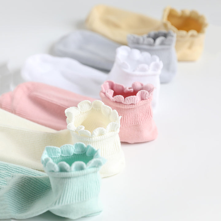 Lace Trim Spring/Summer Cotton Socks 6 Pairs/set