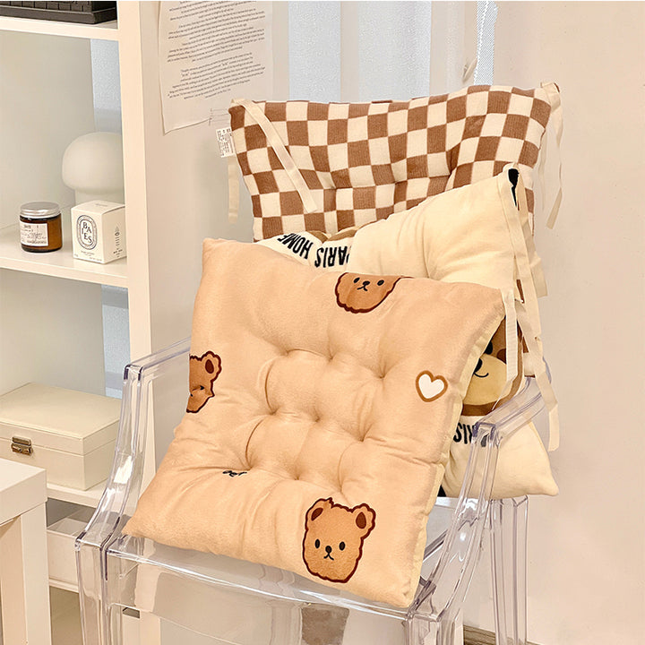 Cartoon Bear Checkered Chair Cushion