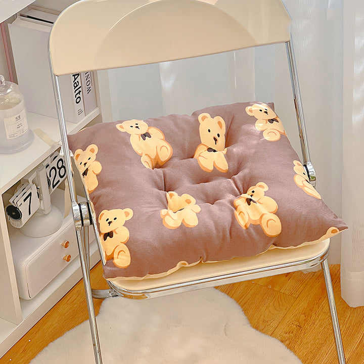 Cartoon Bear Checkered Chair Cushion