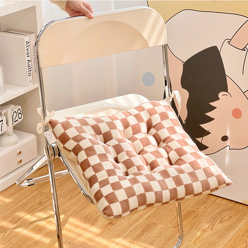 Cartoon Bear Checkered Chair Cushion