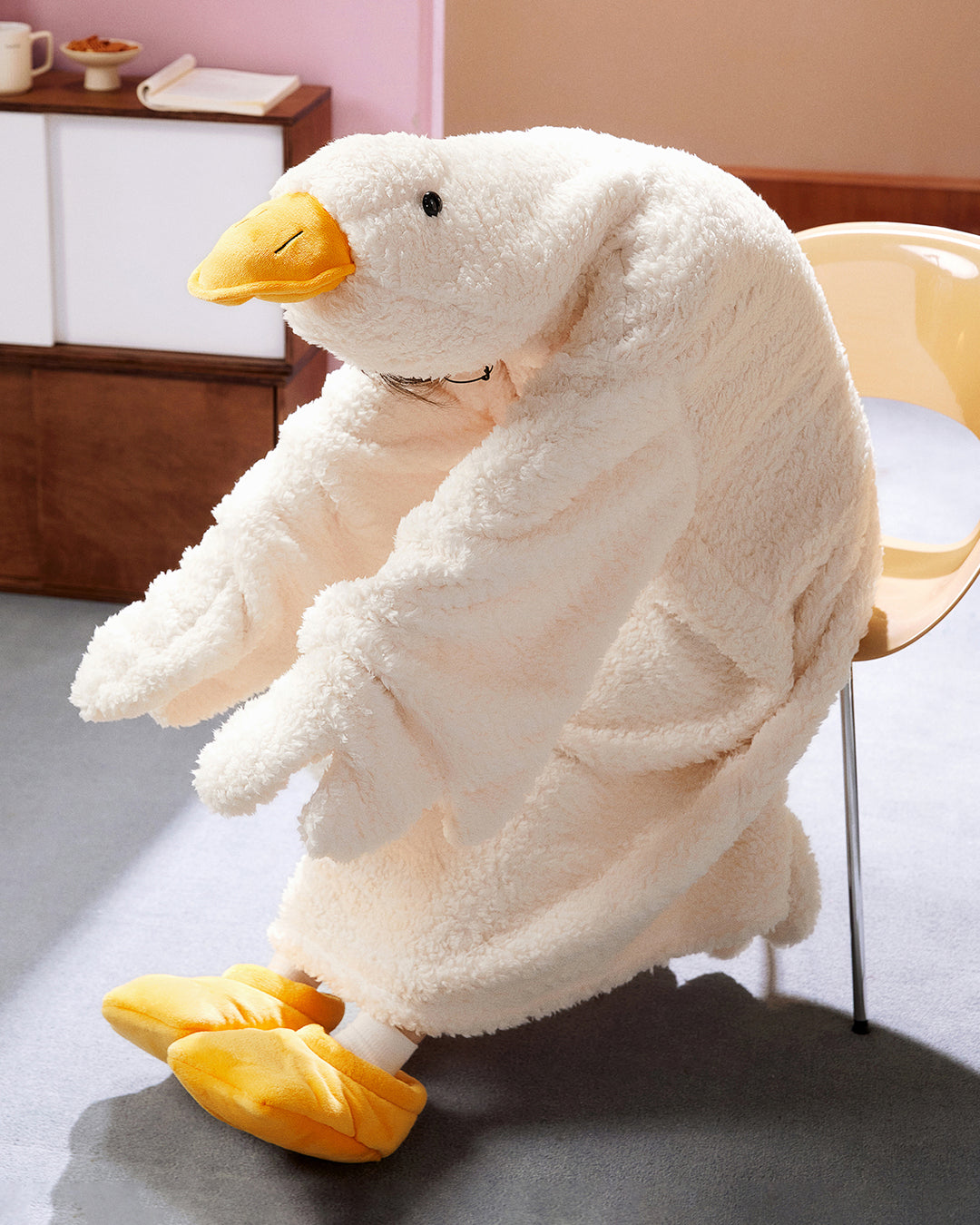 Cute Cartoon White Goose Thickened Coral Fleece Autumn Winter Nightgown