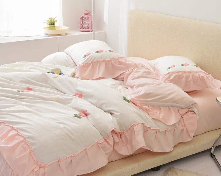 Floral Embroidered Cotton Bedding Set