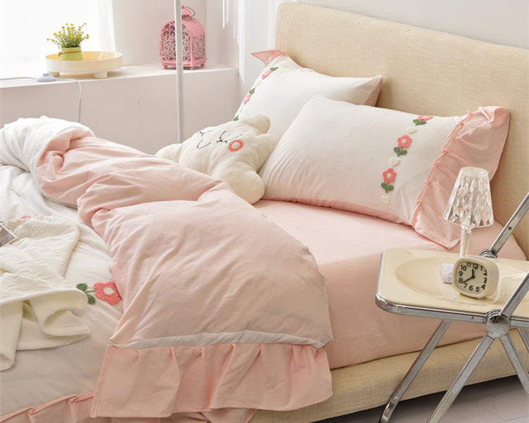 Floral Embroidered Cotton Bedding Set