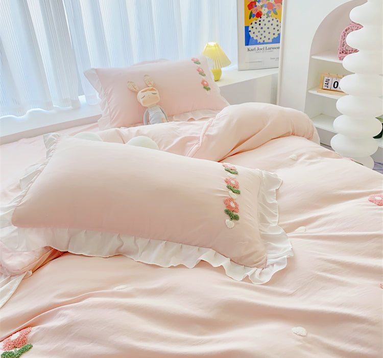 Floral Embroidered Cotton Bedding Set
