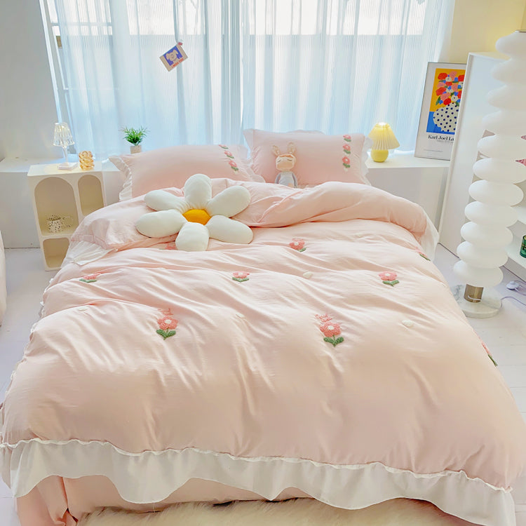 Floral Embroidered Cotton Bedding Set
