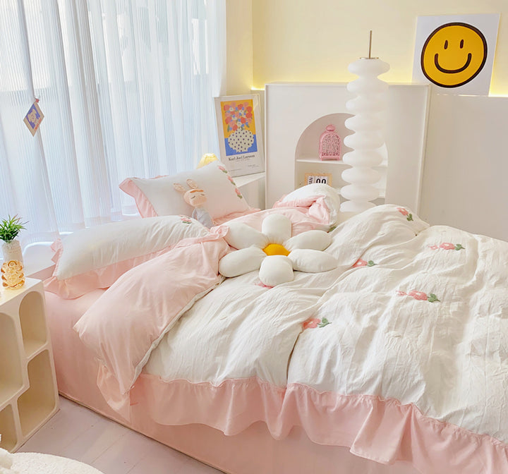 Floral Embroidered Cotton Bedding Set