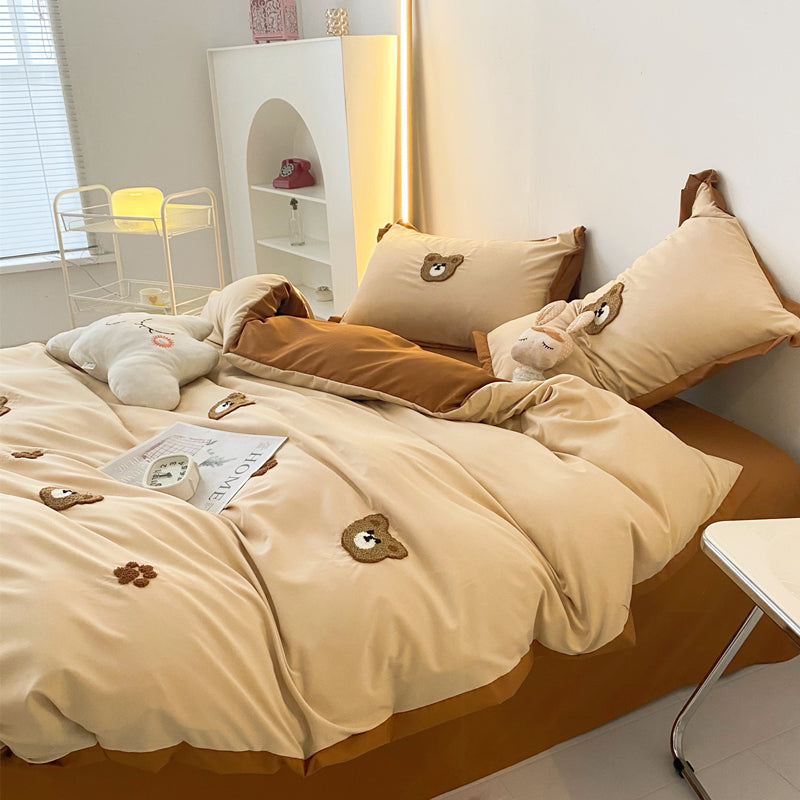Bear Embroidered Cotton Bedding Set