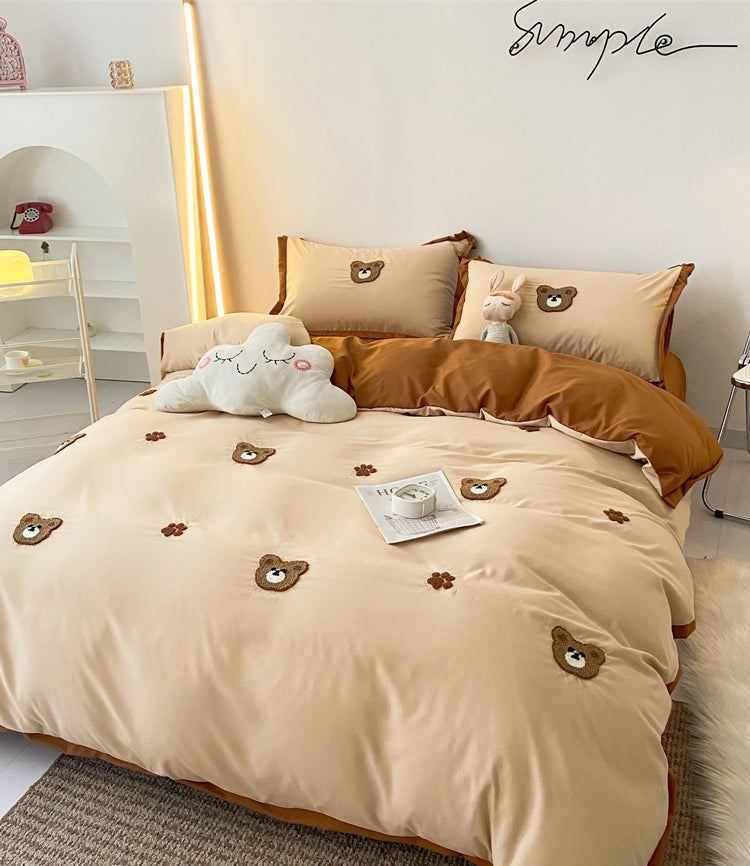 Bear Embroidered Cotton Bedding Set