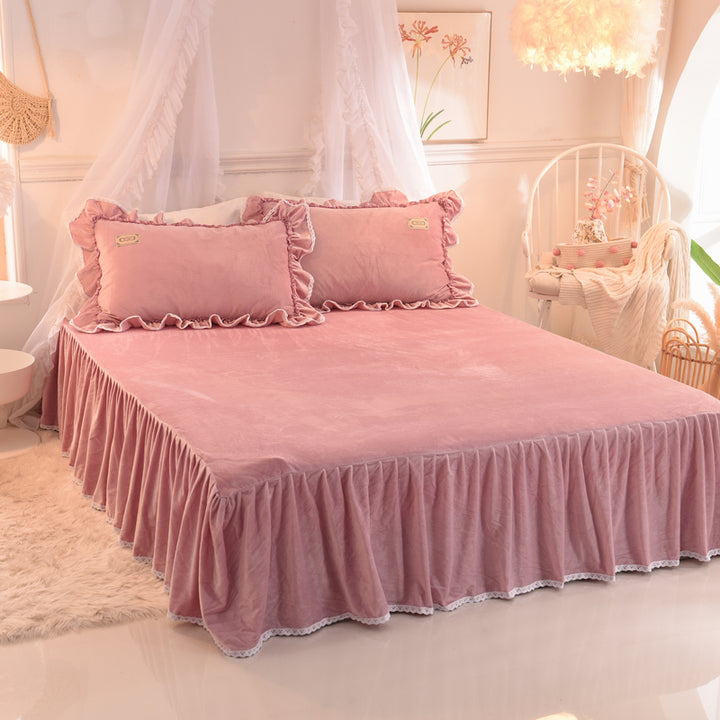 Princess-style Thickened Coral Fleece Ruffle Bedding Set