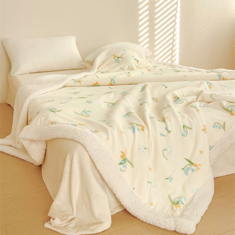 Blue Lily of the Valley Printed Plush Blanket