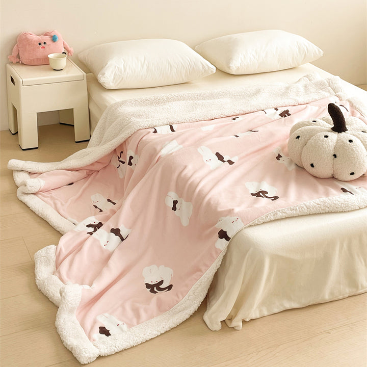 Cartoon Rabbit Printed Plush Blanket