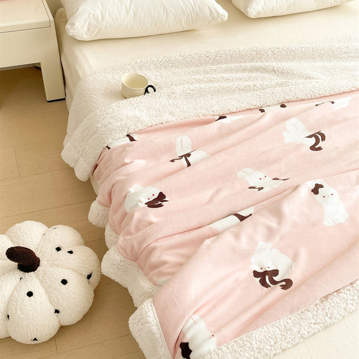 Cartoon Rabbit Printed Plush Blanket