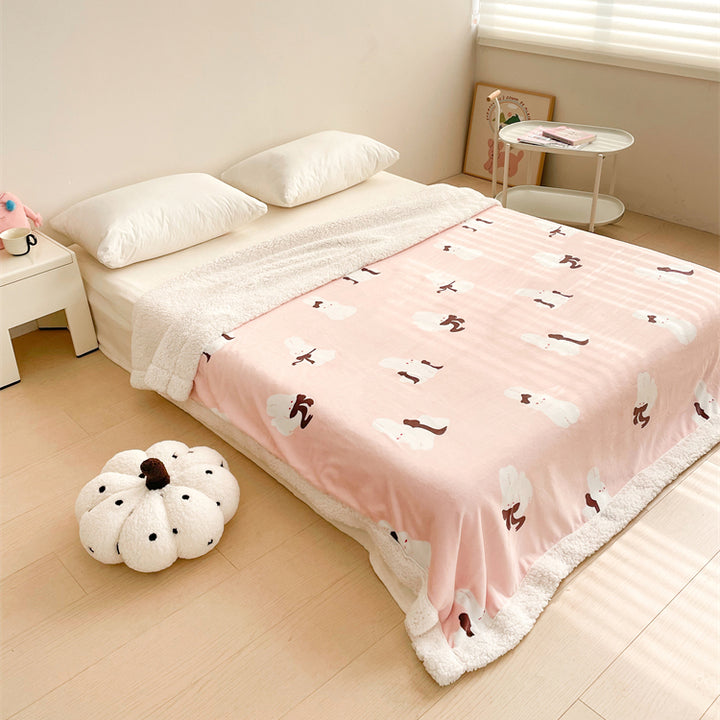 Cartoon Rabbit Printed Plush Blanket