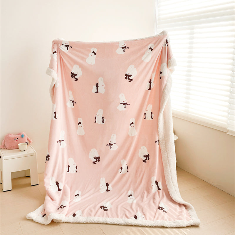 Cartoon Rabbit Printed Plush Blanket