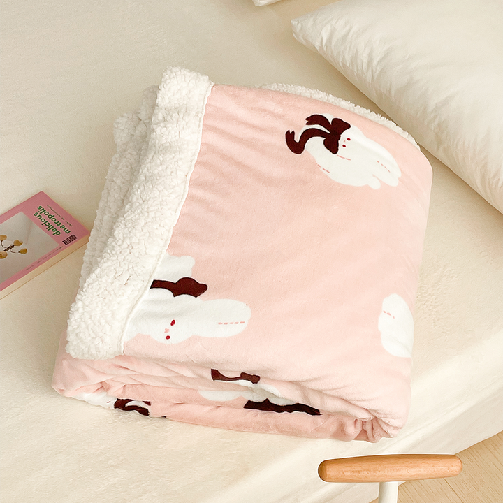 Cartoon Rabbit Printed Plush Blanket